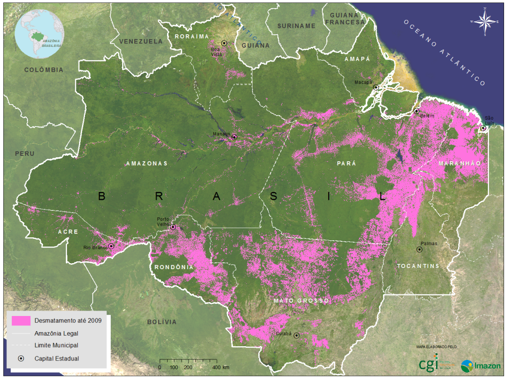 Índices de desmatamento da Amazônia Legal até 2009. Fonte: Imazon