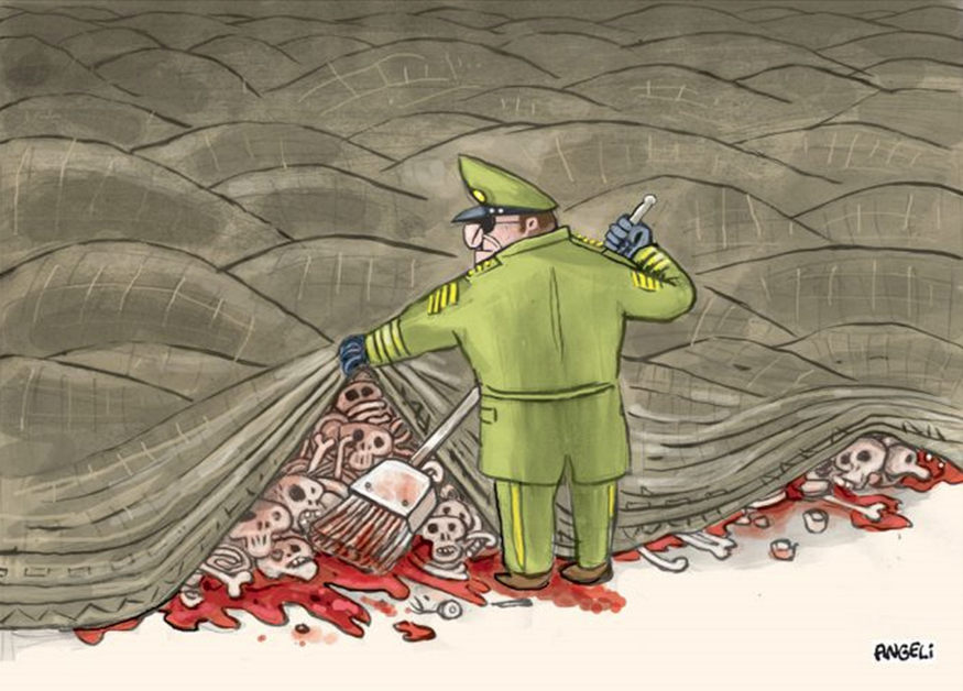 Charge satirizando os mortos ocultos pelo regime militar. Ilustração: Angeli