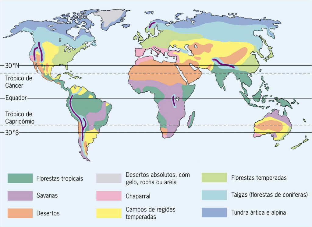 Mapa de localização dos biomas terrestres. Ilustração: Reprodução