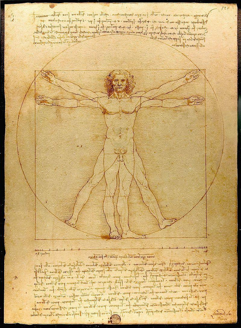 O homem vitruviano de Leonardo da Vinci sintetiza o ideário renascentista: humanista e clássico. Imagem: Wikimedia Commons.