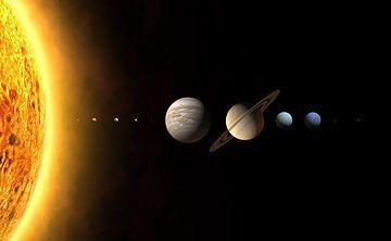 Sol e planetas do sistema solar. Imagem: Wikimedia Commons.